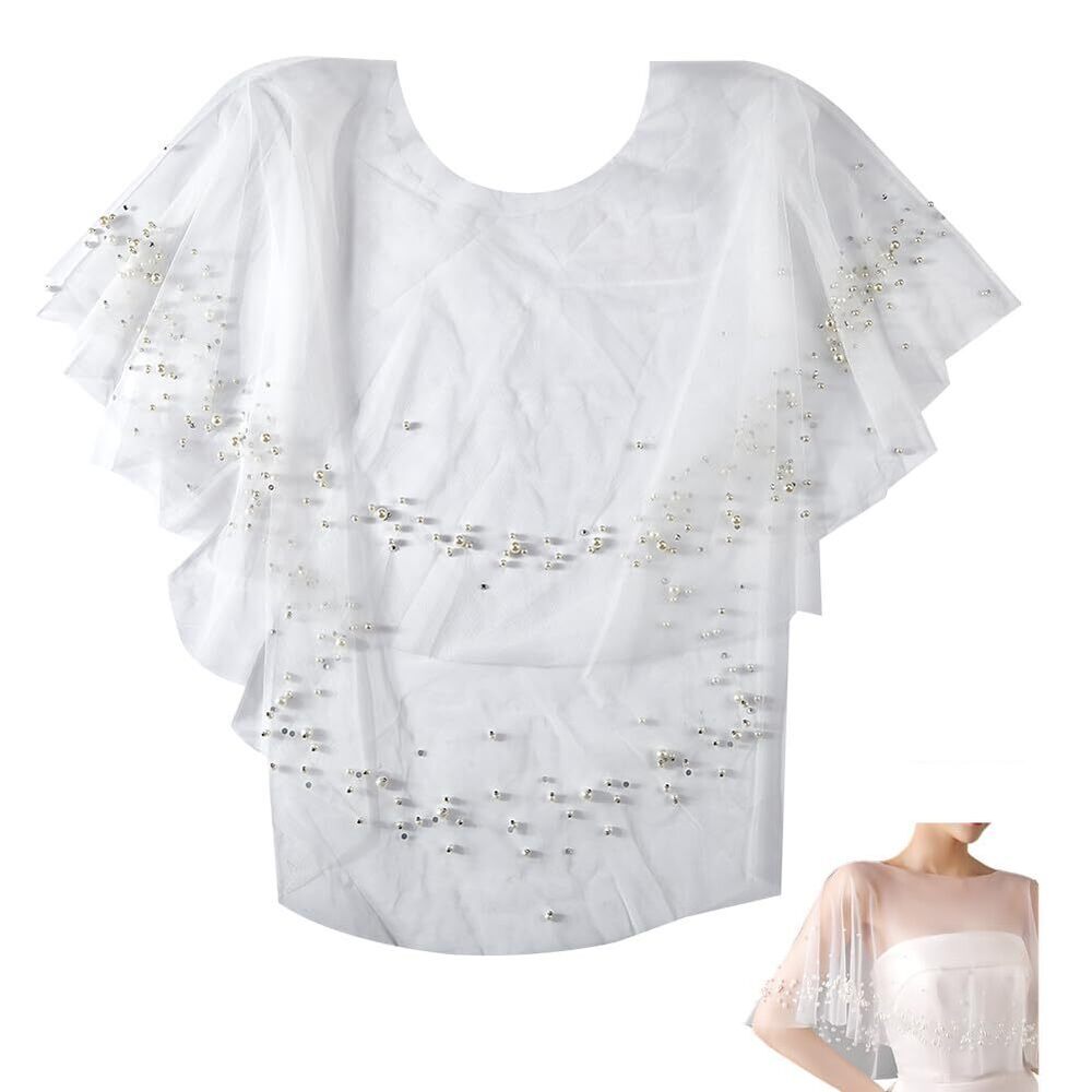 1286 Wedding Bridal Cloaks Faux Pearls Rhinestone Evening Capes Shawl Wrap